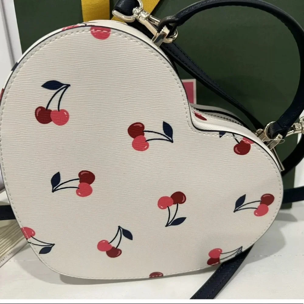 Kate Spade Love Shack Dancing Cherries Saffiano Heart Crossbody Bag Tote Cherry - Picture 4 of 8